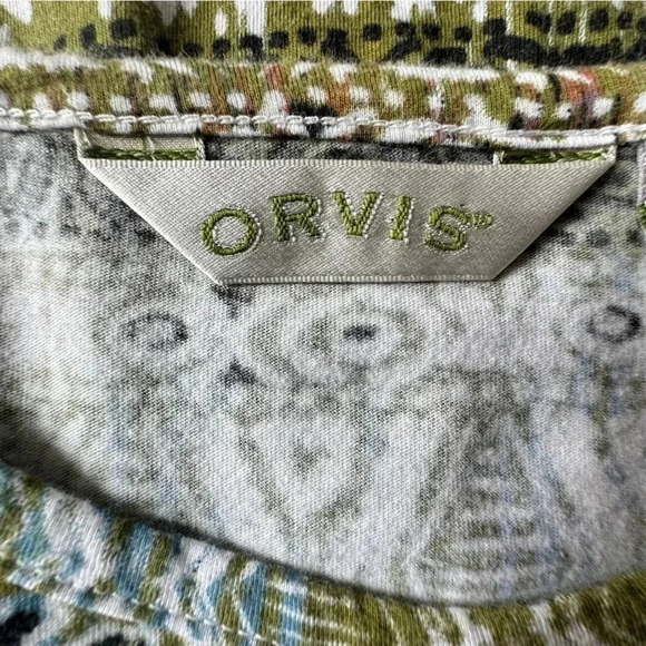 ORVIS NWOT AZTEC PRINT CREW NECK COTTON TEE LONG SLEEVE | SIZE: MEDIUM - Picture 7 of 7